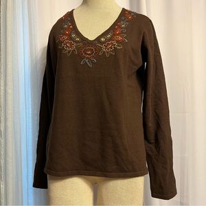 Maddison Studio Vtg women’s Sweater Top V Neck Long Sleeve Embroidered  XL Y2K